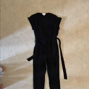 Cloth & Stone Black Jumpsuit with Cap Sleeves and Waist Tie